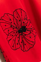 Red floral hand embroidered shirt view 3