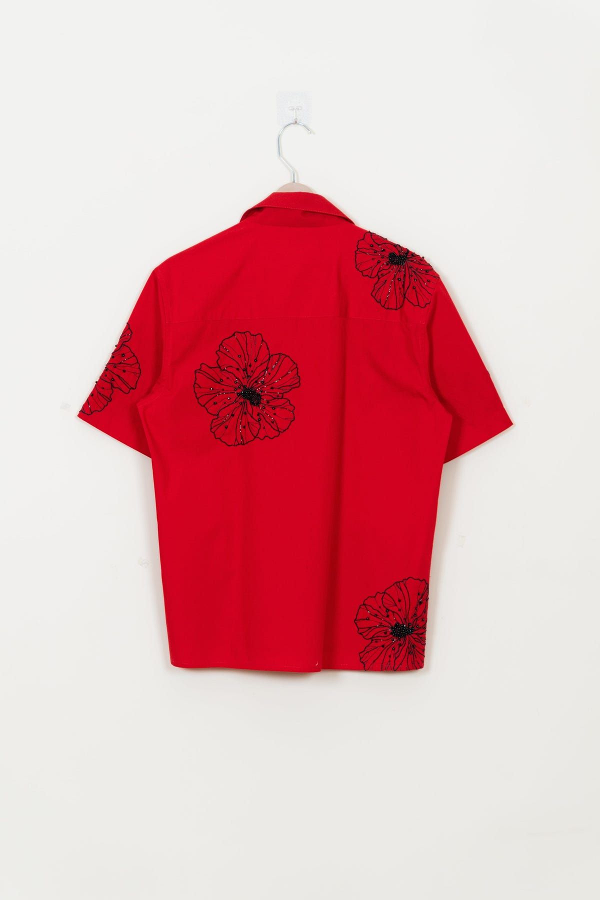 Red floral hand embroidered shirt - image 4
