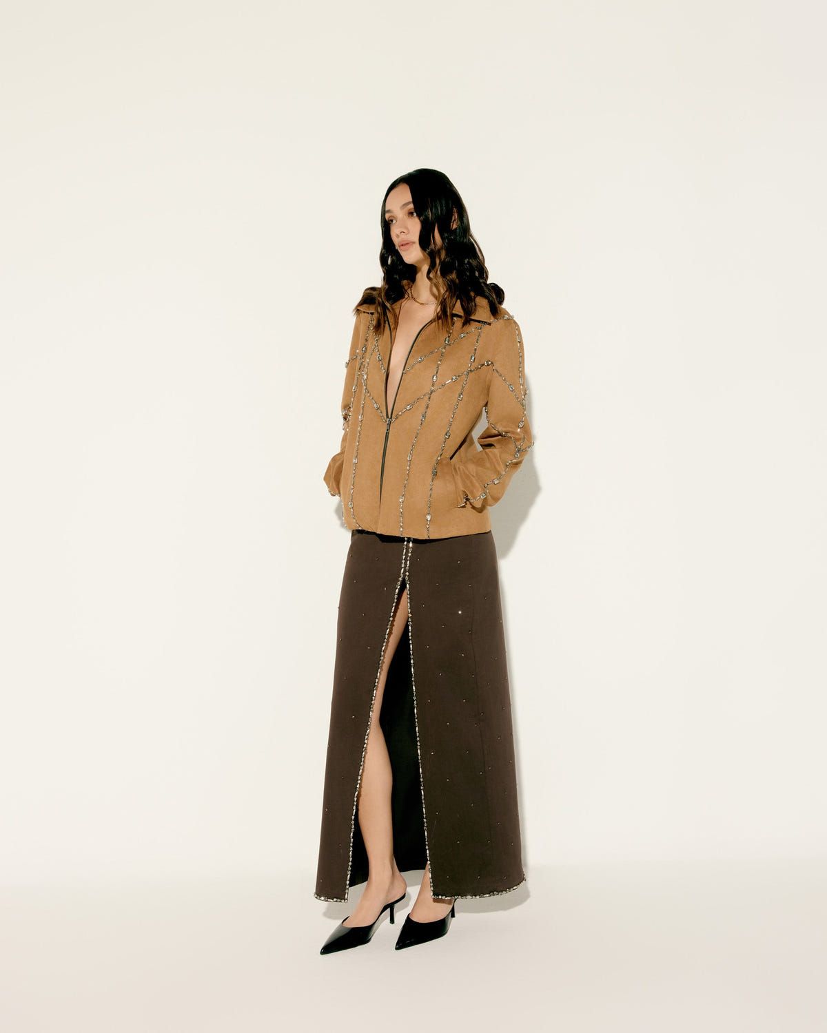 Stonework slit skirt - image 1