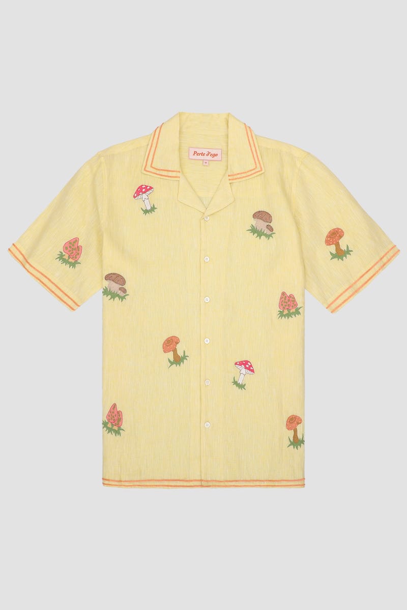 "Le mushroom" hand embroidered shirt