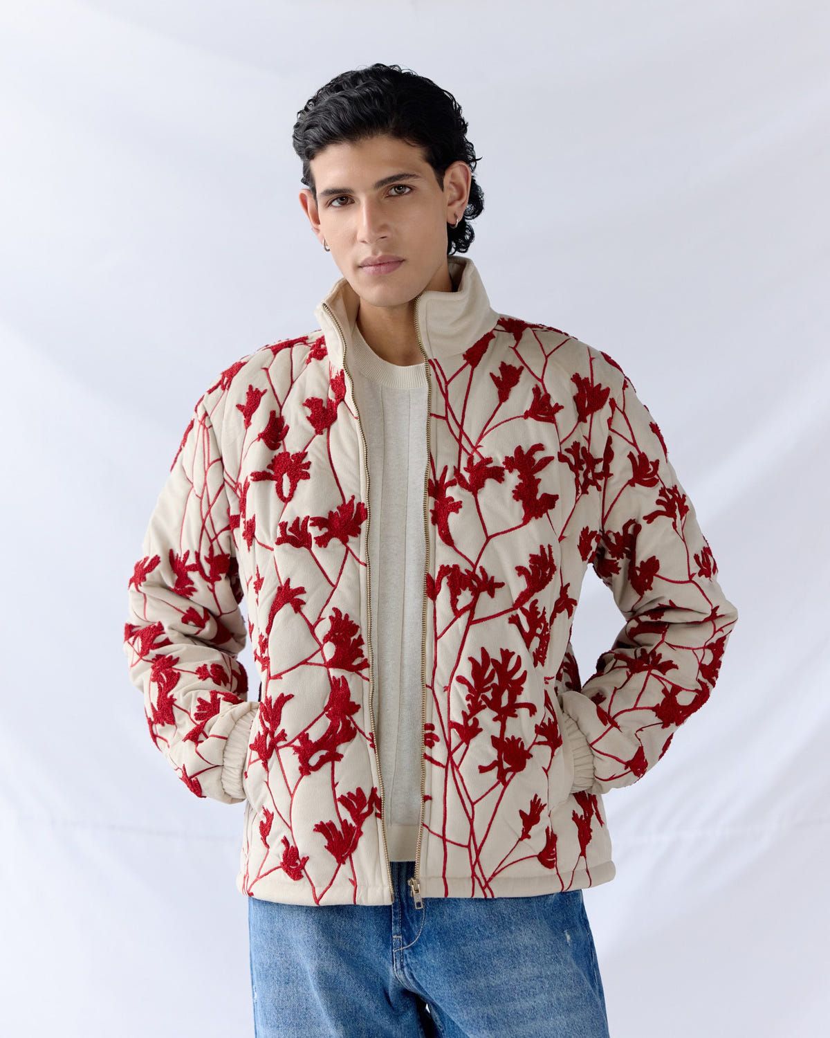 Red Bloom quilted jacket - image 6