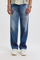 Tuscany floral hand embroidered straight fit jeans view 1