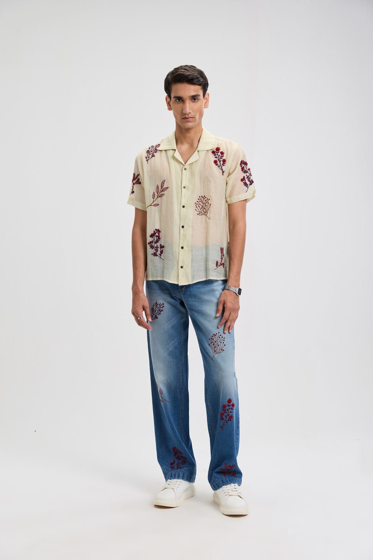 Tuscany floral hand embroidered straight fit jeans - image 2