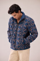 Floral embroidered denim quilted jacket view 1