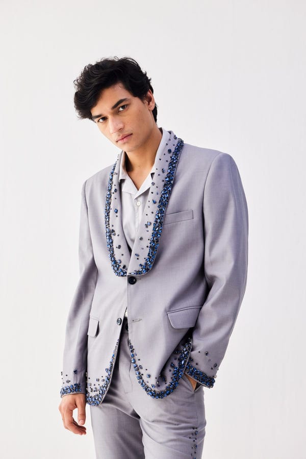 Perte D'ego — Blue stonework embroidered blazer
