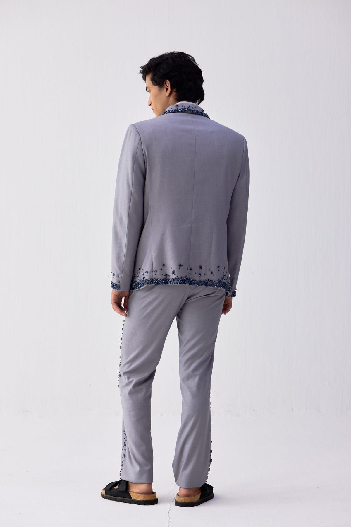 Blue stonework embroidered blazer - image 3