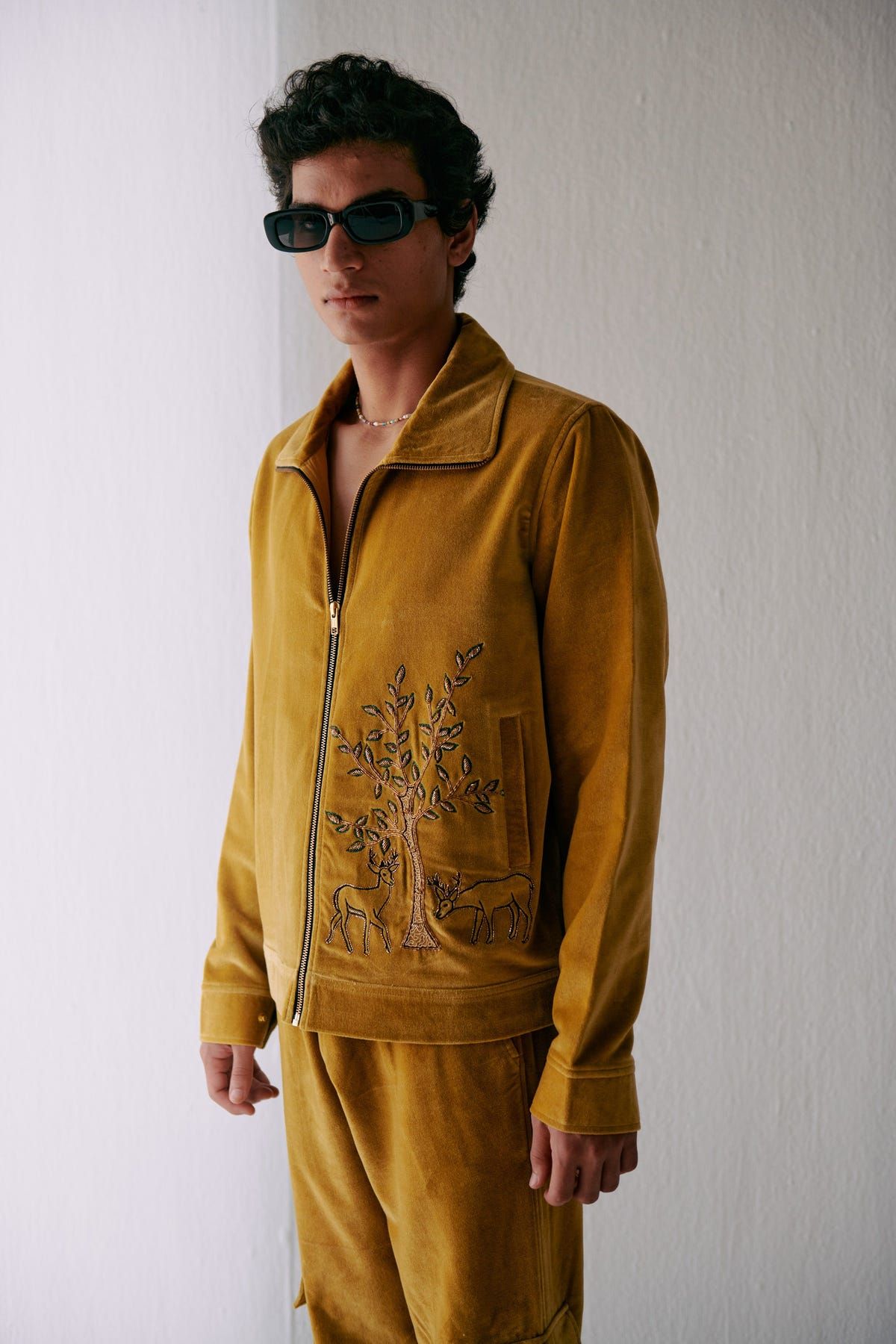 Hand embroidered deers zip up jacket - image 1