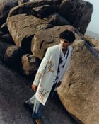 Floral hand embroidered overcoat view 4