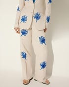 Blue floral embroidered wide leg pants view 1