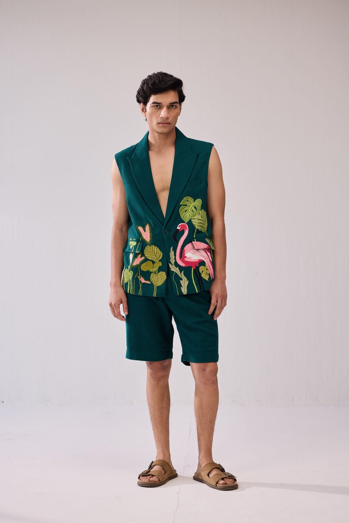 "Le Flamingo" hand embroidered resort blazer - image 3