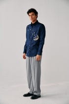 "Le cannes" hand embroidered pleated pants view 1