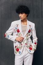 "Le Jardin" hand embroidered blazer-Ivory view 1