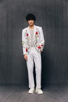 "Le Jardin" hand embroidered blazer-Ivory view 2