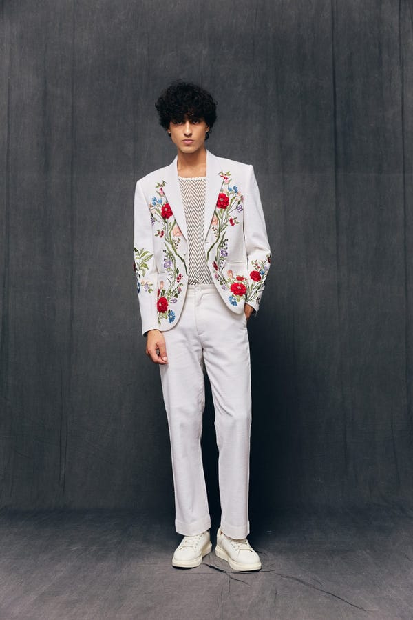 Perte D'ego — "Le Jardin" hand embroidered blazer-Ivory