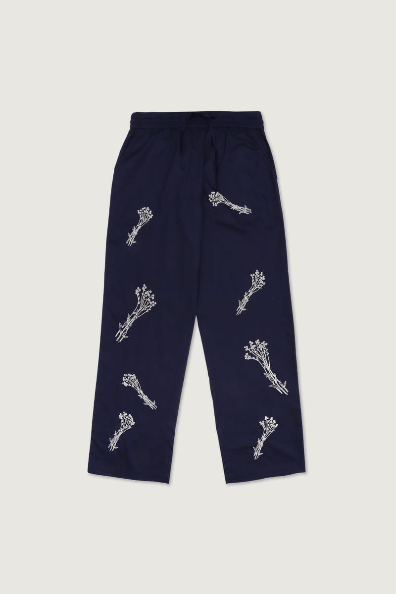 "Floral bunch hand embroidered lounge pants