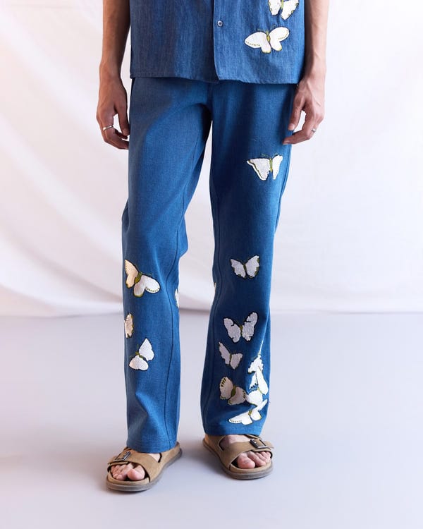 Perte D'ego — Hand embroidered butterflies straight fit jeans