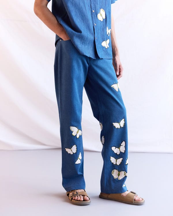 Perte D'ego — Hand embroidered butterflies straight fit jeans
