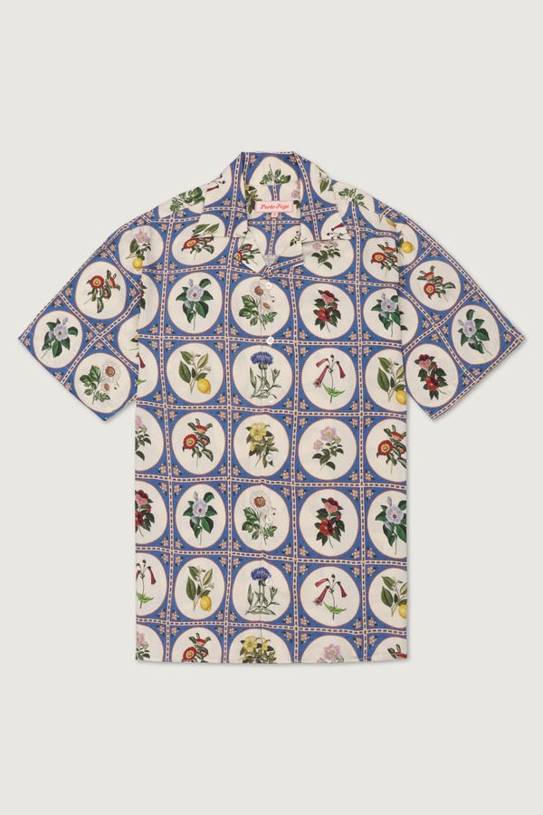 Perte D'ego — Botanical illustrations half sleeves shirt- Blue