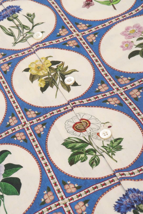 Perte D'ego — Botanical illustrations half sleeves shirt- Blue