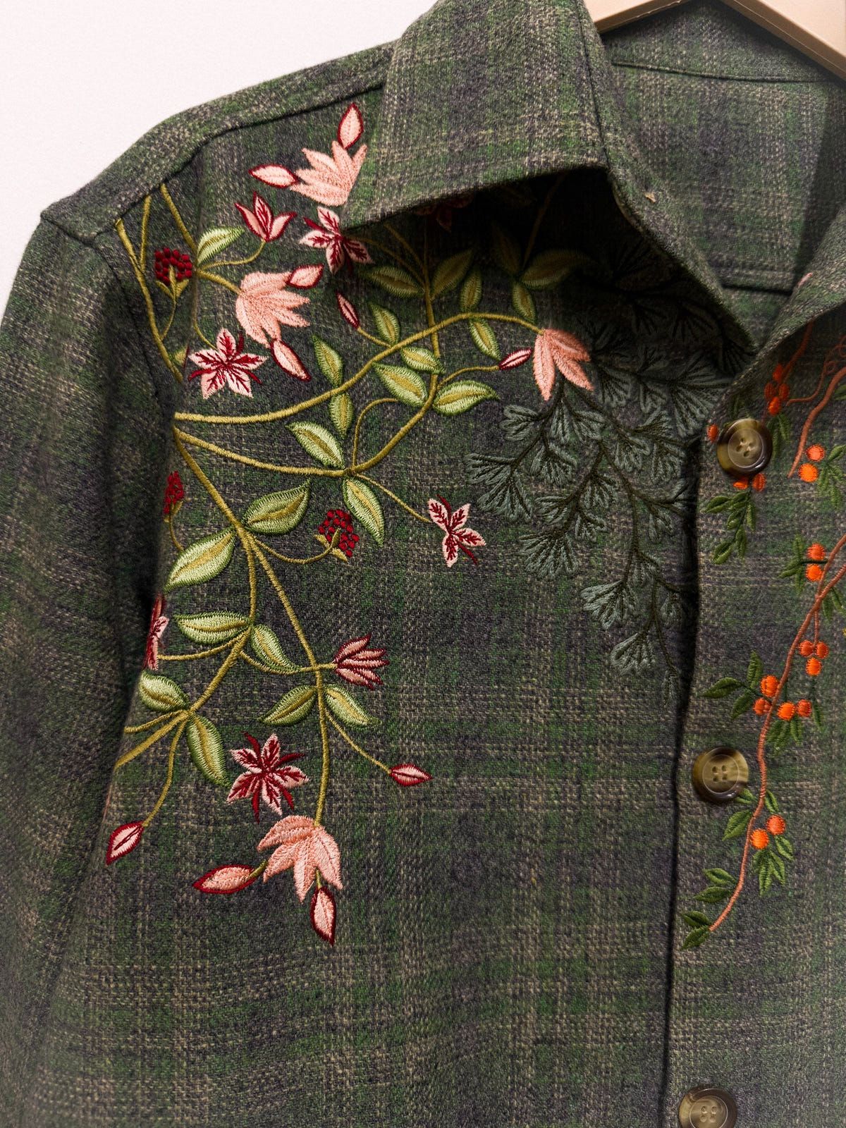 Floral embroidered wool overshirt - image 3