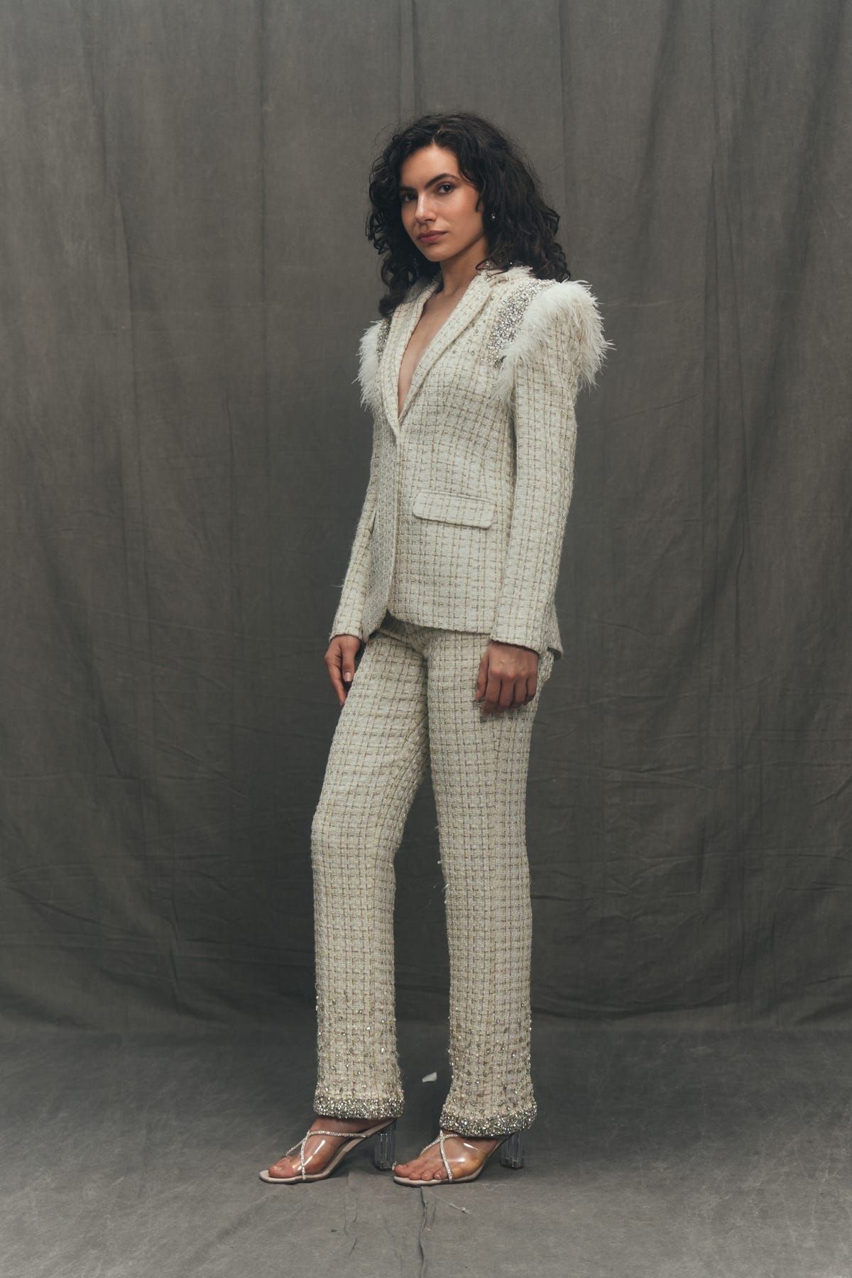 Vivianne hand embroidered tweed pants - image 1