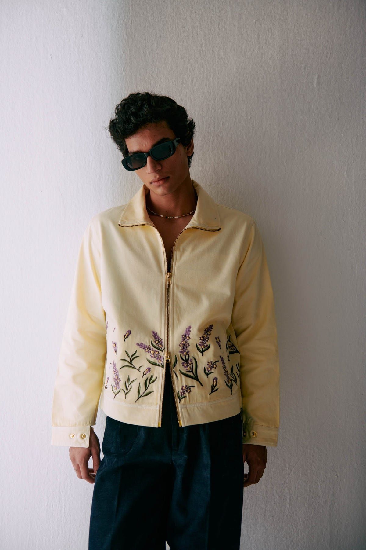 Lavender embroidered zip up jacket - image 1