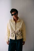 Lavender embroidered zip up jacket view 1