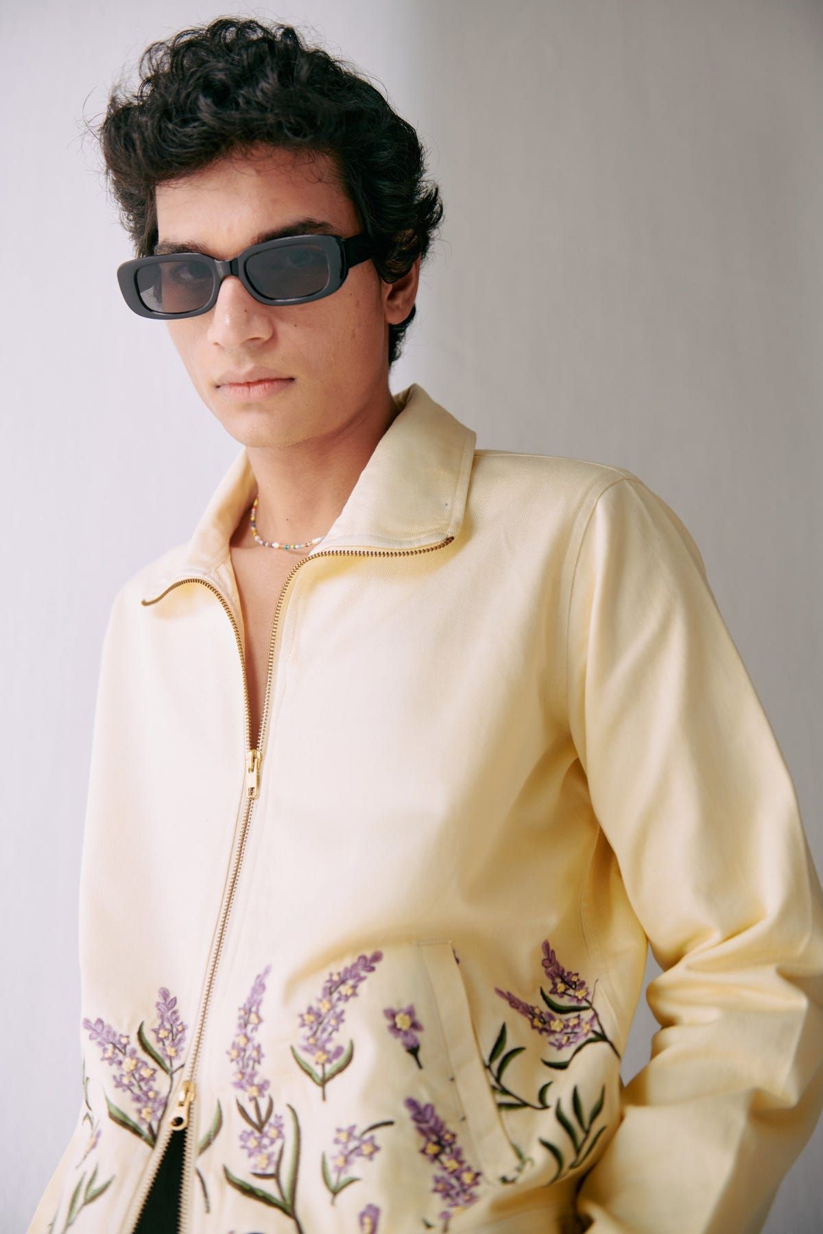 Lavender embroidered zip up jacket - image 2