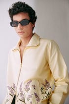 Lavender embroidered zip up jacket view 2