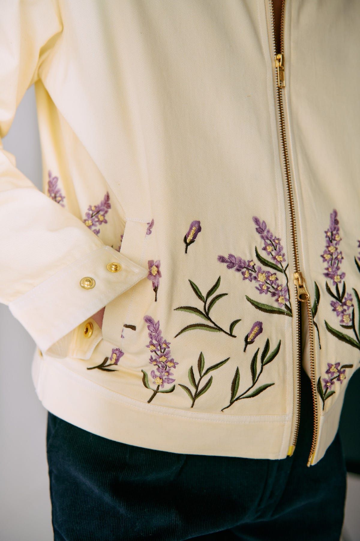 Lavender embroidered zip up jacket - image 3