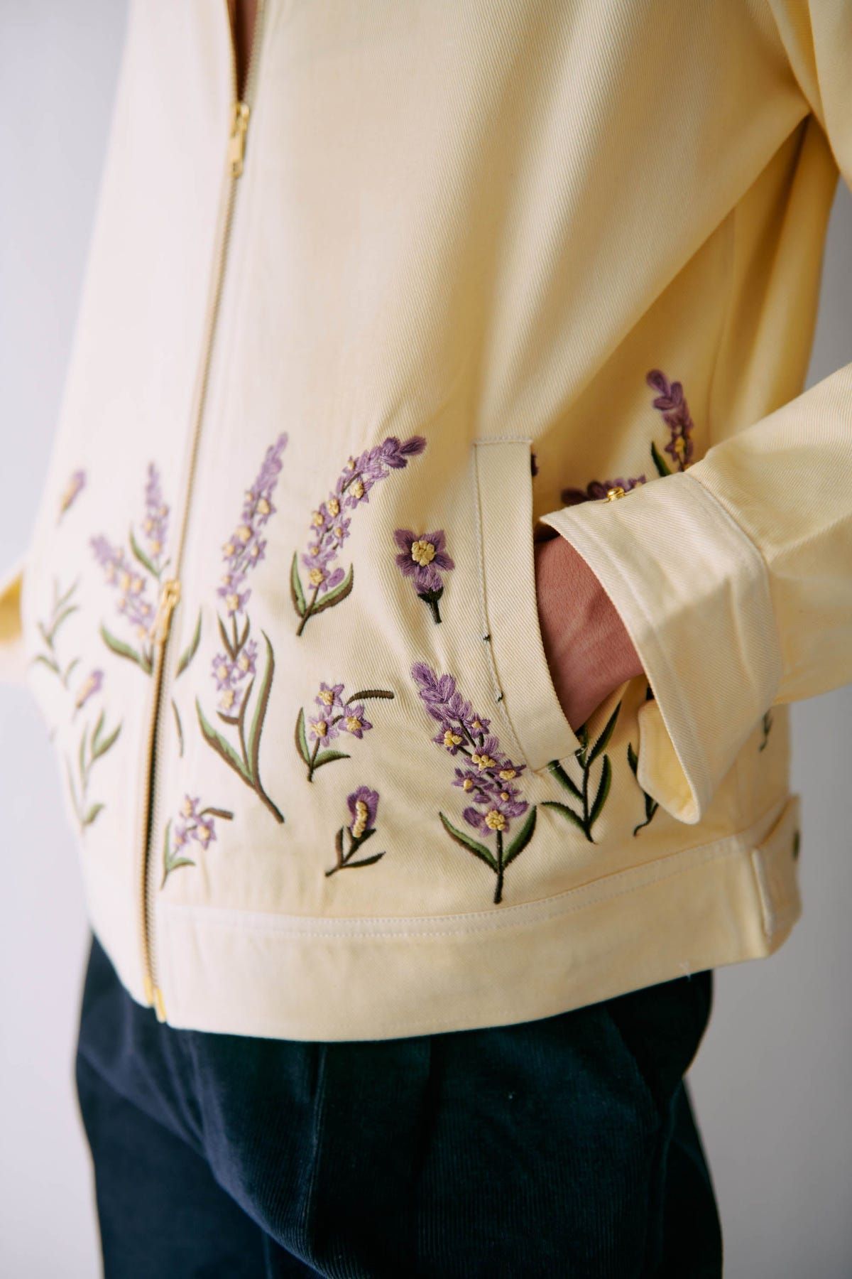 Lavender embroidered zip up jacket - image 6