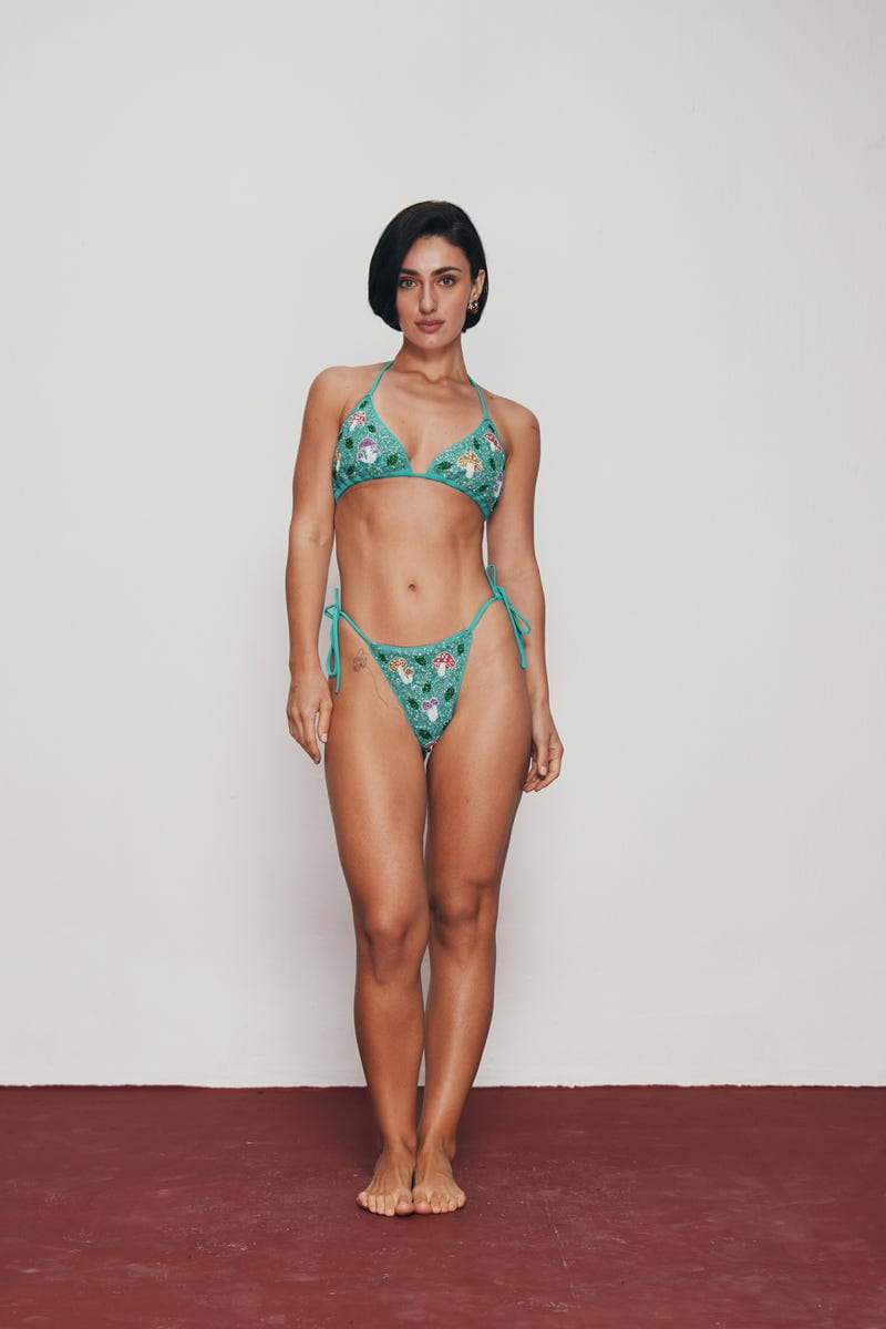 "Enchanted Garden" Hand embroidered Bikini Bottom