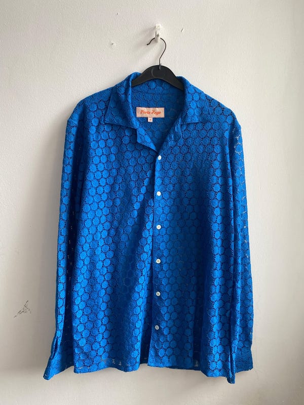 Perte D'ego — Floral lace full sleeve shirt- "Deep sea blue"