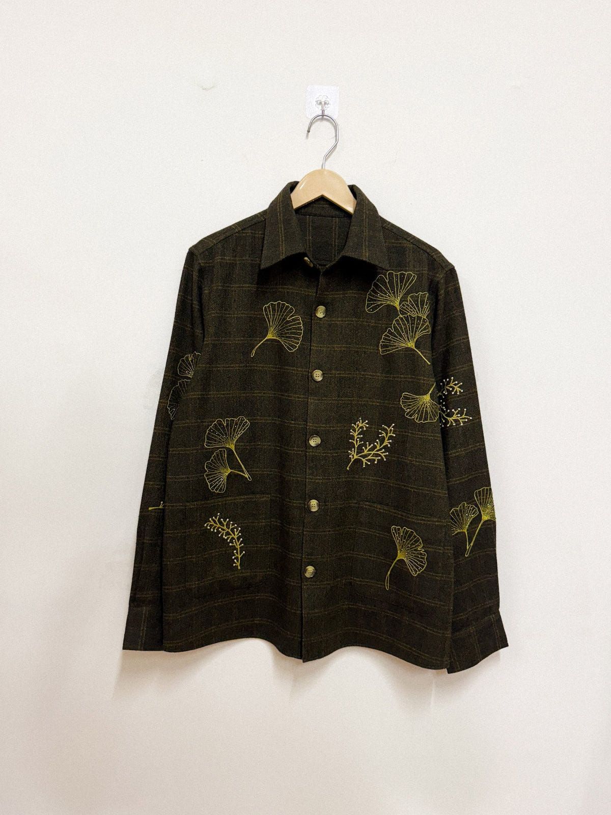 Wild flowers hand embroidered wool overshirt - image 1