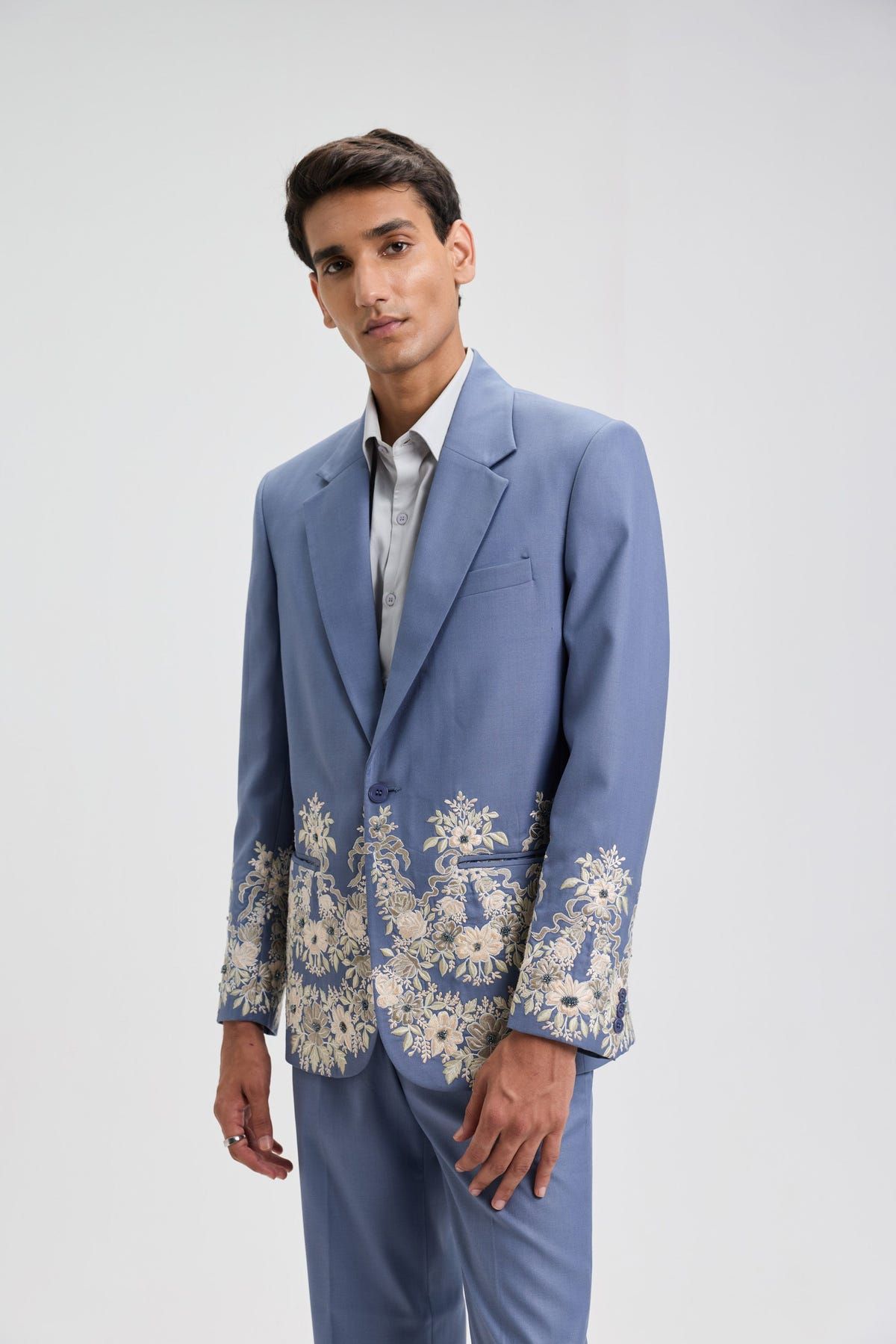 "Azure Bloom" Hand Embroidered Blazer - image 2
