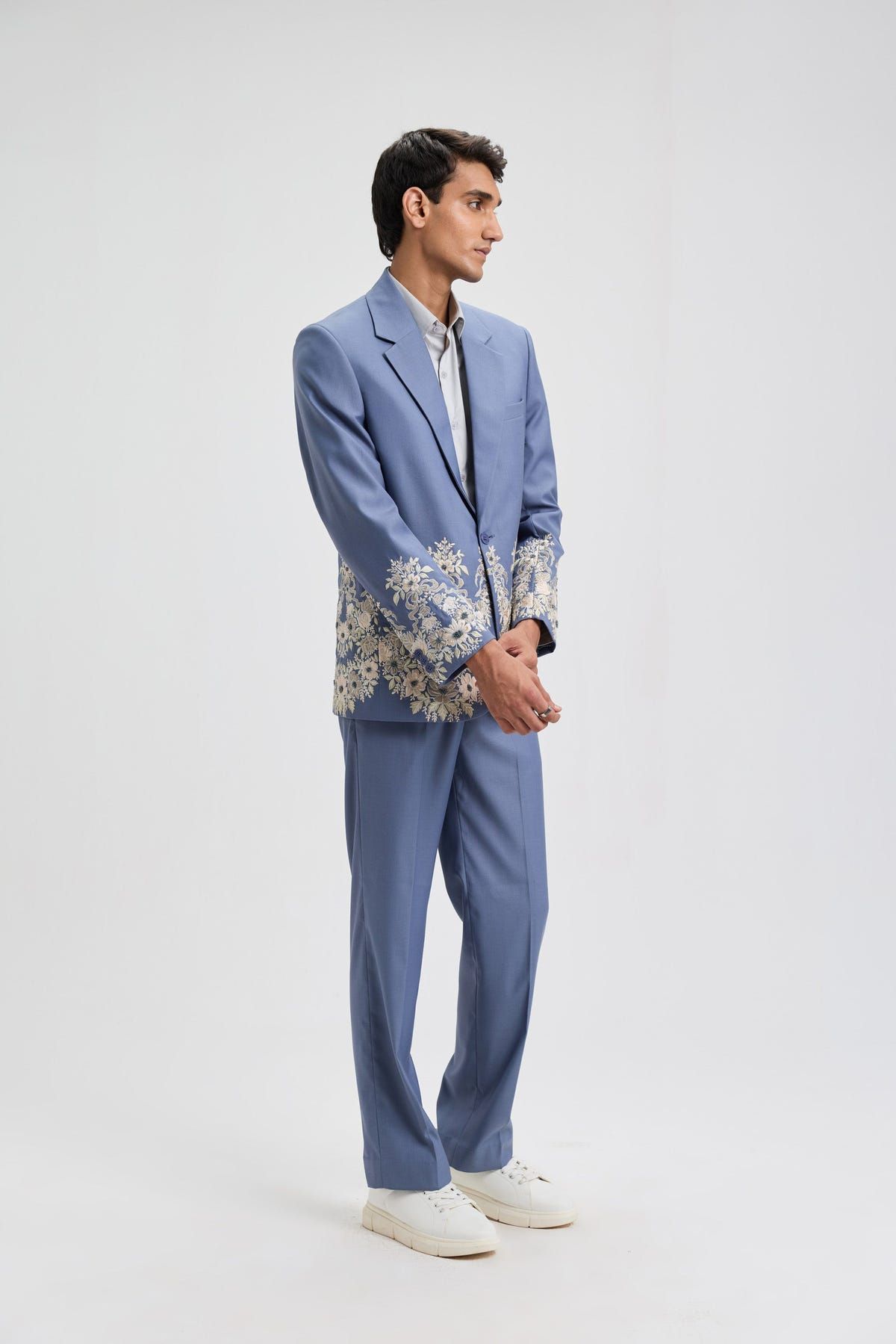 "Azure Bloom" Hand Embroidered Blazer - image 4