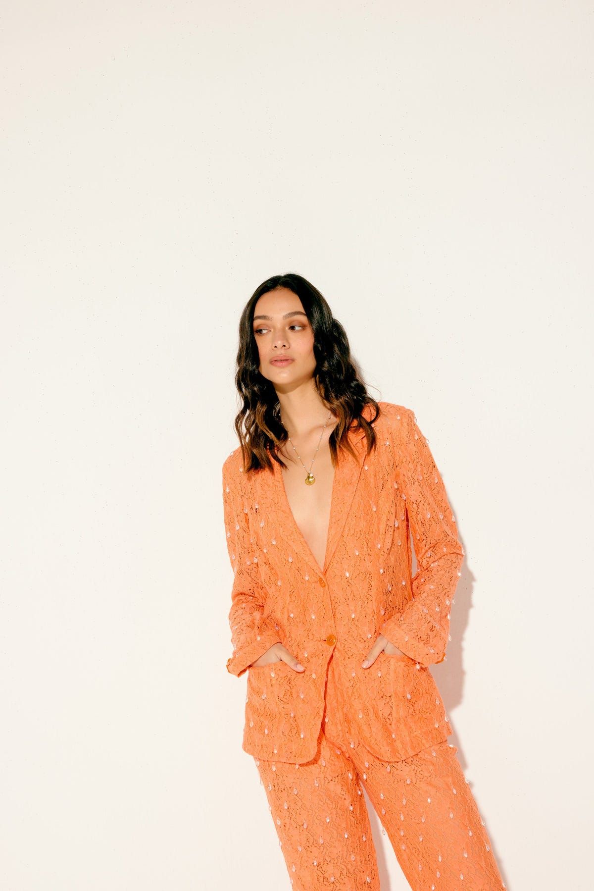 Hand embroidered droplets Lace Blazer - image 1