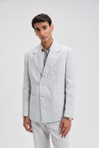 Classic Double-Breasted Linen Blazer- Light Grey view 1
