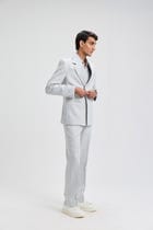 Classic Double-Breasted Linen Blazer- Light Grey view 3