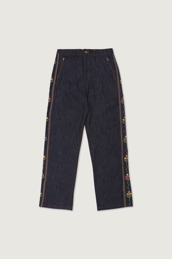 Perte D'ego — Floral embroidered denim pants