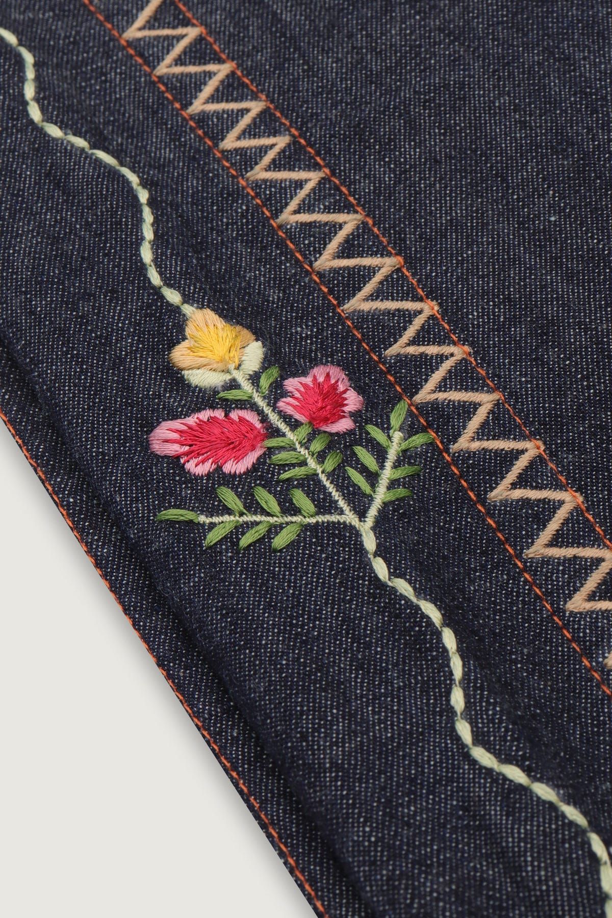 Floral embroidered denim pants - image 2