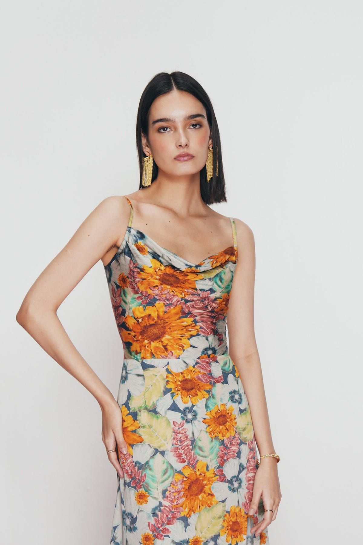 "Summer florals" Pleated Cowl Aline Dress - image 2