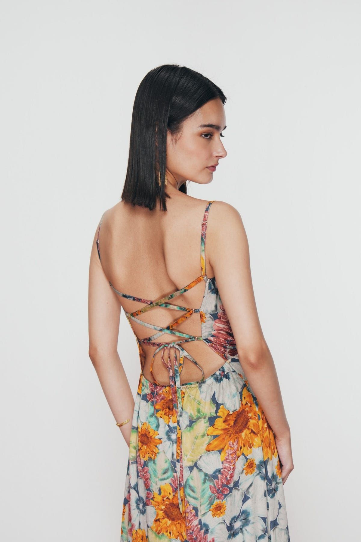 "Summer florals" Pleated Cowl Aline Dress - image 3