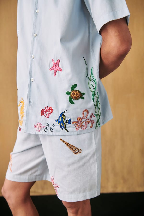 Perte D'ego — Sea life hand embroidered Shirt