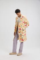 Fuzzy embroidered overcoat view 3