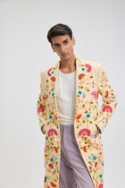 Fuzzy embroidered overcoat view 6