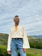 Yellow floral hand embroidered resort shirt view 2