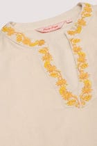 Yellow floral hand embroidered resort shirt view 3