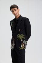 Midnight Tropics Hand embroidered Blazer view 3