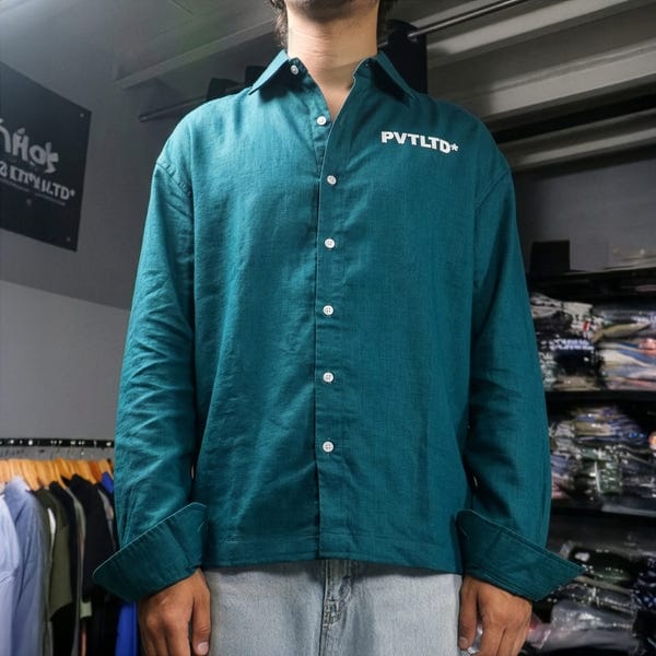 PVT LTD — Teal Green Cotton Linen Shirt